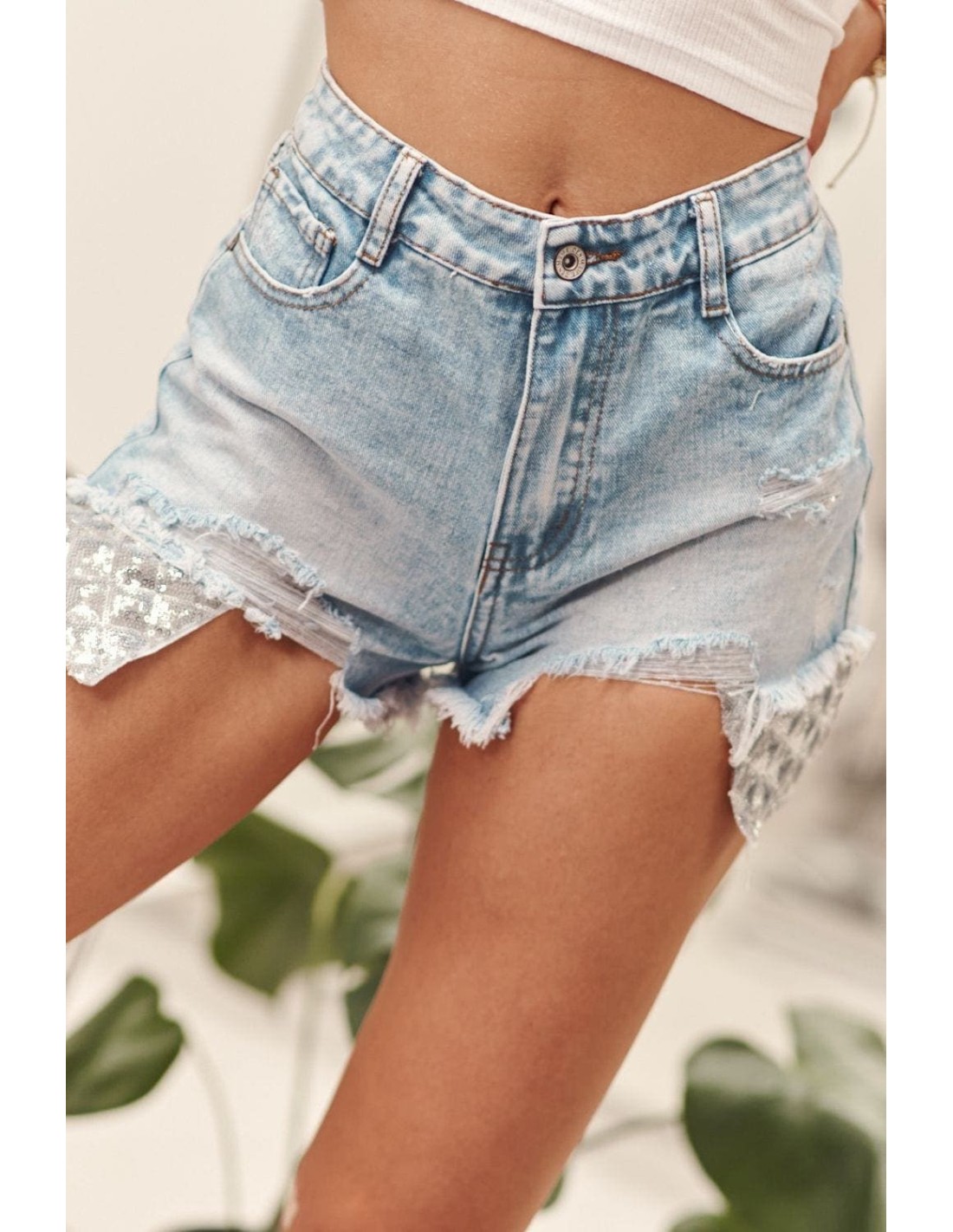 Denim shorts with sequin pocket 17120 - Online store - Boutique